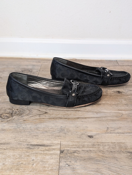 Coach Eileen Black Canvas Leather Monogram Slip On Loafers 8 - Picture 6 of 9